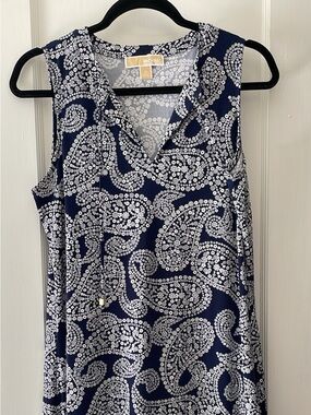 Michael Kors Navy and White Paisley Sleeveless V-Neck dress